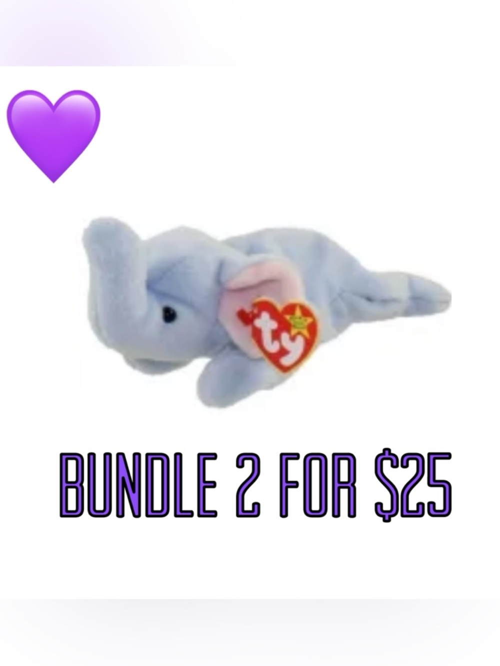 💜2 for $25💜 1995 Peanut the Elephant Beanie Baby (Light Blue Version)